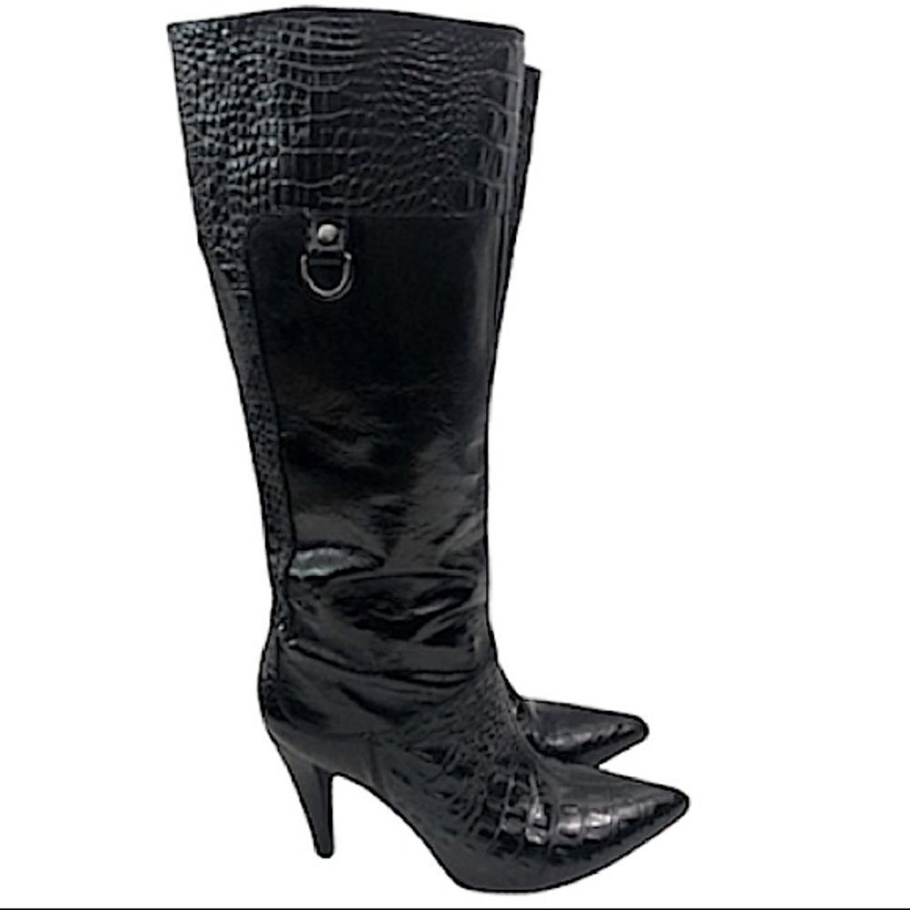 Gianni Bini Croc Embossed Tall Leather Boots sz 6.5